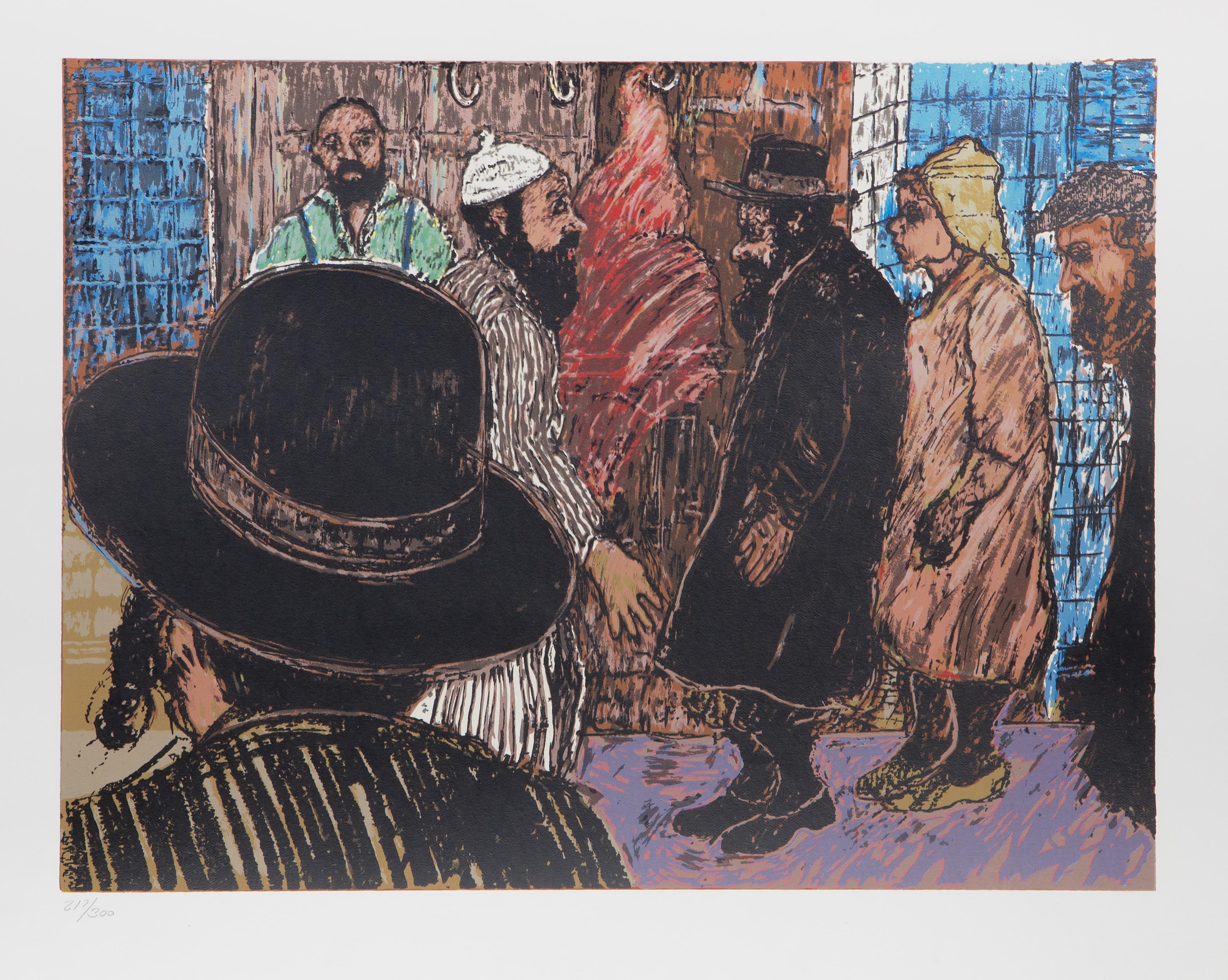 Hasidic Neighborhood
David Azuz, Israeli/French (1942–2014)
Date: circa 1980
Lithograph, numbered in pencil
Edition of 217/300
Image Size: 19.5 x 25.5 inches
Size: 26 x 32.5 in. (66.04 x 82.55 cm)