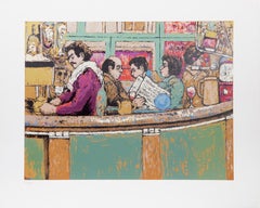 Vintage Morning at Cafe, Lithograph by David Azuz