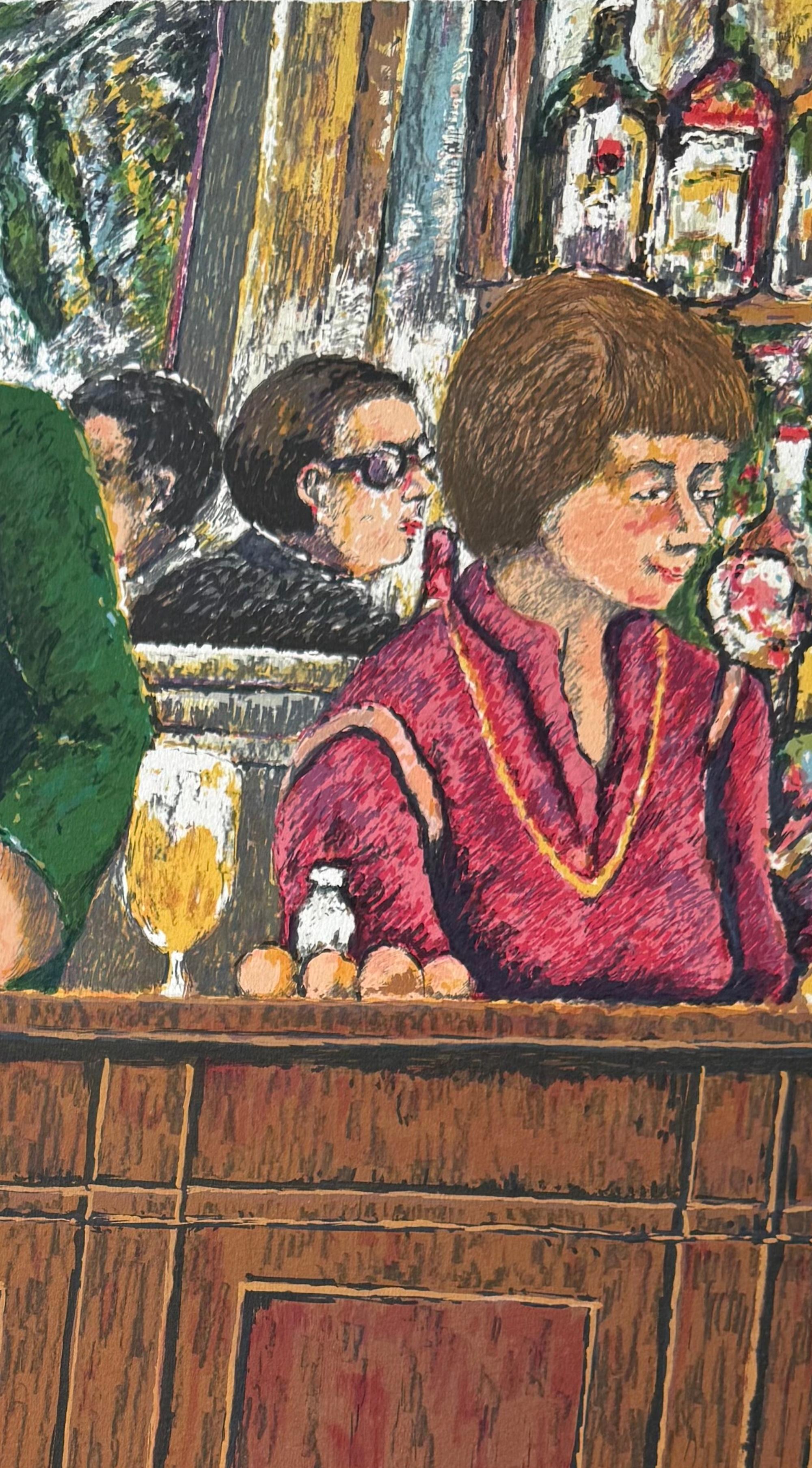 YOUNG BARMAN Signed Lithograph, Man Making Drinks, Nostalgic Paris Bar Scene For Sale 2