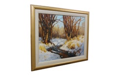 David Ballew Sunlit Stream NM Winter Plein-air Oil Painting on Masonite Board 35