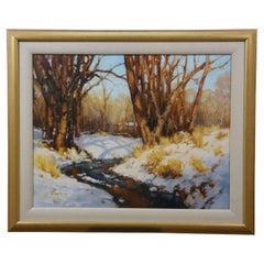 David Ballew Sunlit Stream NM Winter Plein-air Oil Painting on Masonite Board 35