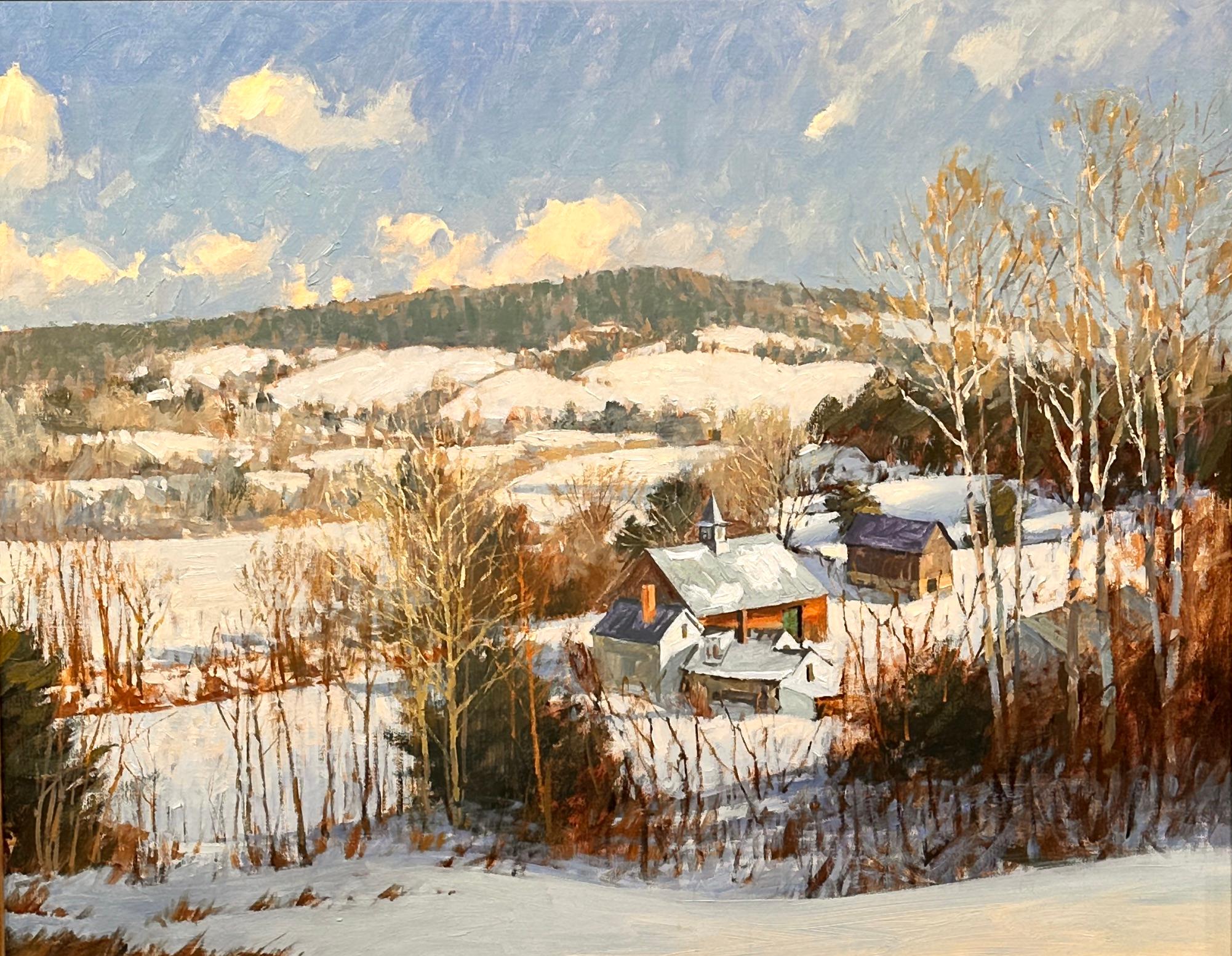 "New England Farm Landscape in Snow" by David Bareford possesses a combination of captivating composition, mastery of light and atmosphere, emotional resonance, unique style, and the artist's established reputation. These factors contribute to its