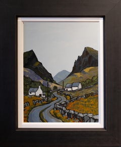 'Pass near Nantlle' Contemporary welsh landscape painting of white cottages