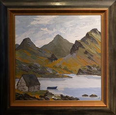'Scottish Loch' Impressionist painting of Scotland with mountains, lake and boat