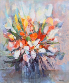 Vintage 'Tulips and Calla Lilies', Mendocino, California, Large Modernist Oil Still Life