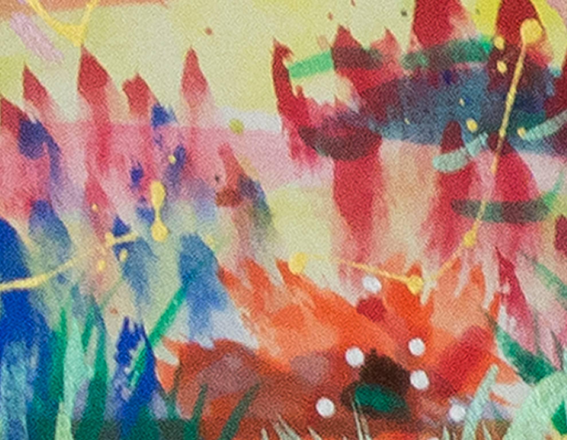« Abstract with Grass and Poppies I, », paysage en techniques mixtes de David Barnett en vente 2