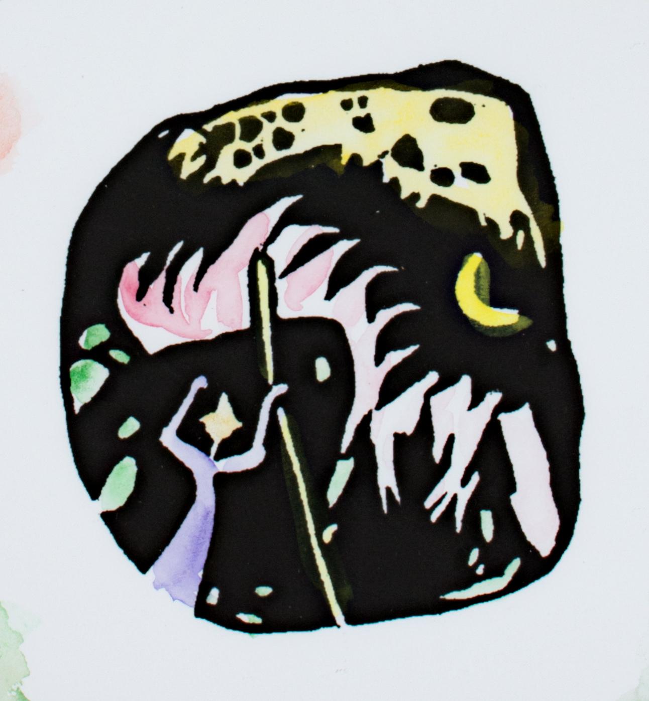 Hommage à Wassily Kandinsky après 1911 orig. de David Barnett. Gravure sur bois de la série Klänge (Sons), titre : Before Spring,' est une peinture originale à l'aquarelle, signée par l'artiste dans le coin inférieur droit. Dans le cadre de la