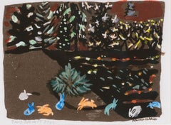 'Orange + Blue Complimentary Rabbits Having a Field Day' Signed by Artist