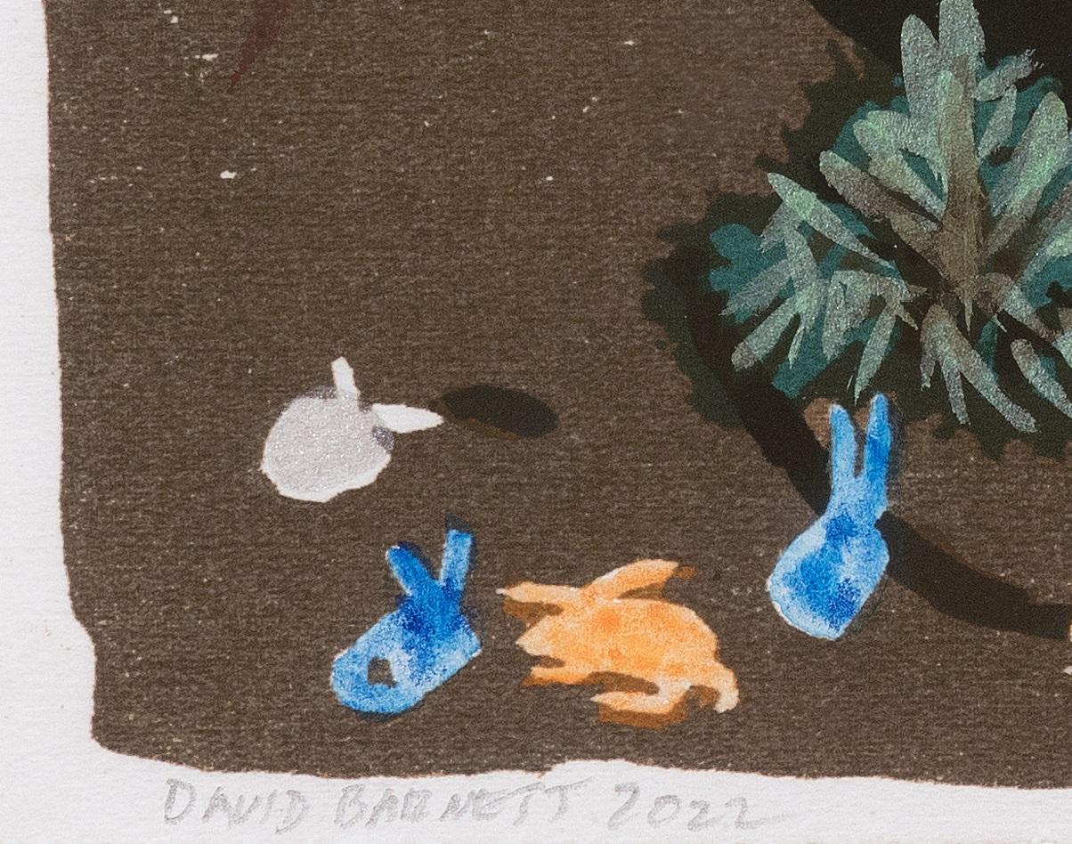 « Orange + Blue - Les lapins ayant un champ de jour » signé par l'artiste en vente 1