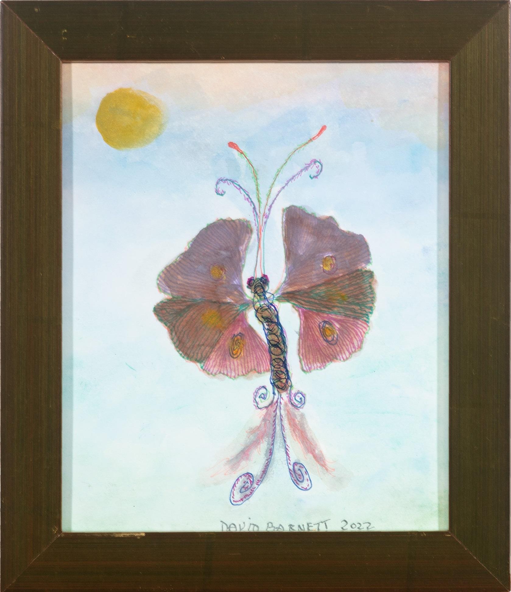 Originalgemälde „Ginkgo-Blätter, die in einen Schmetterling gemeißelt sind“ von David Barnett