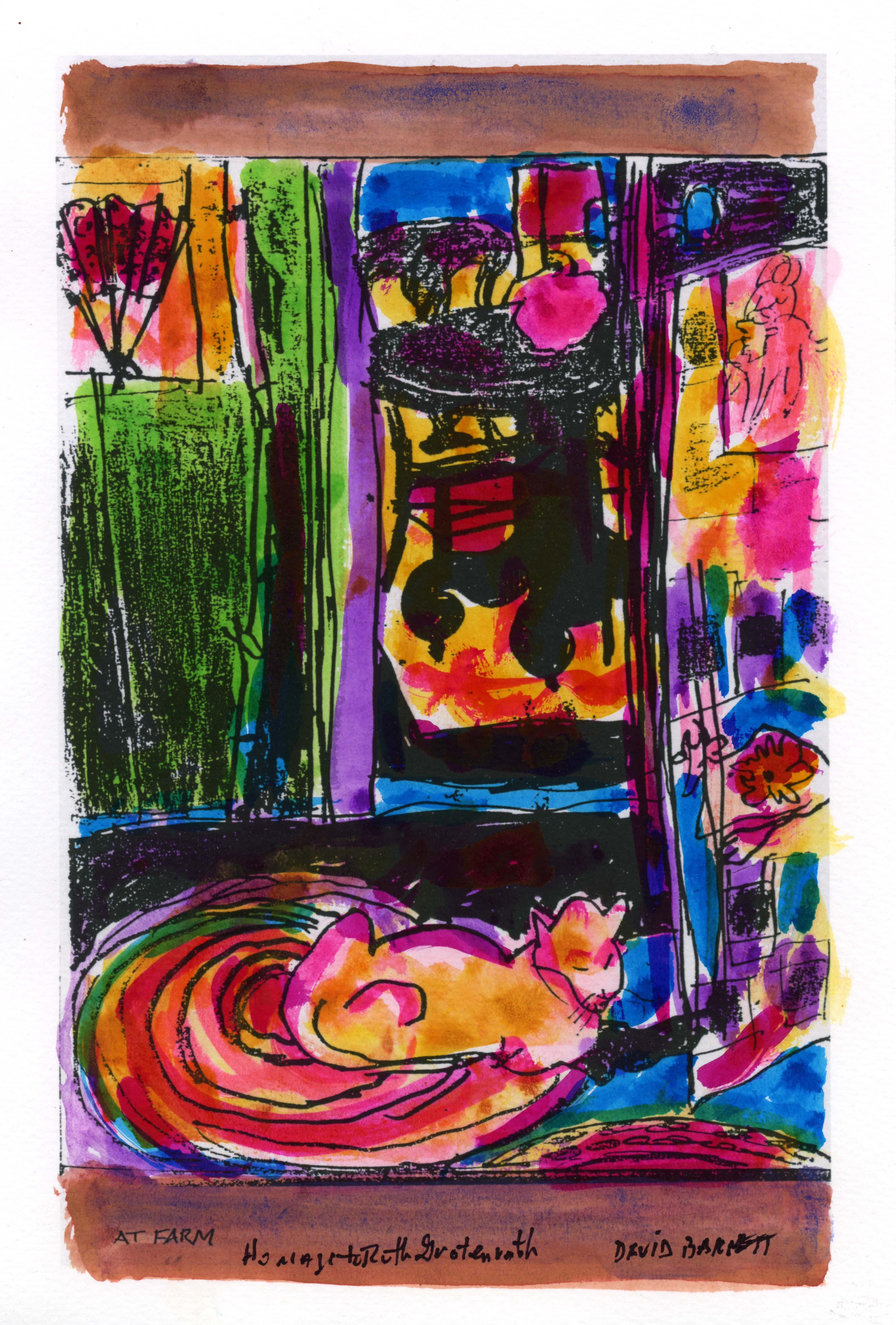 Homage to Ruth Grotenrath: Framed Watercolor and Acrylic Painting