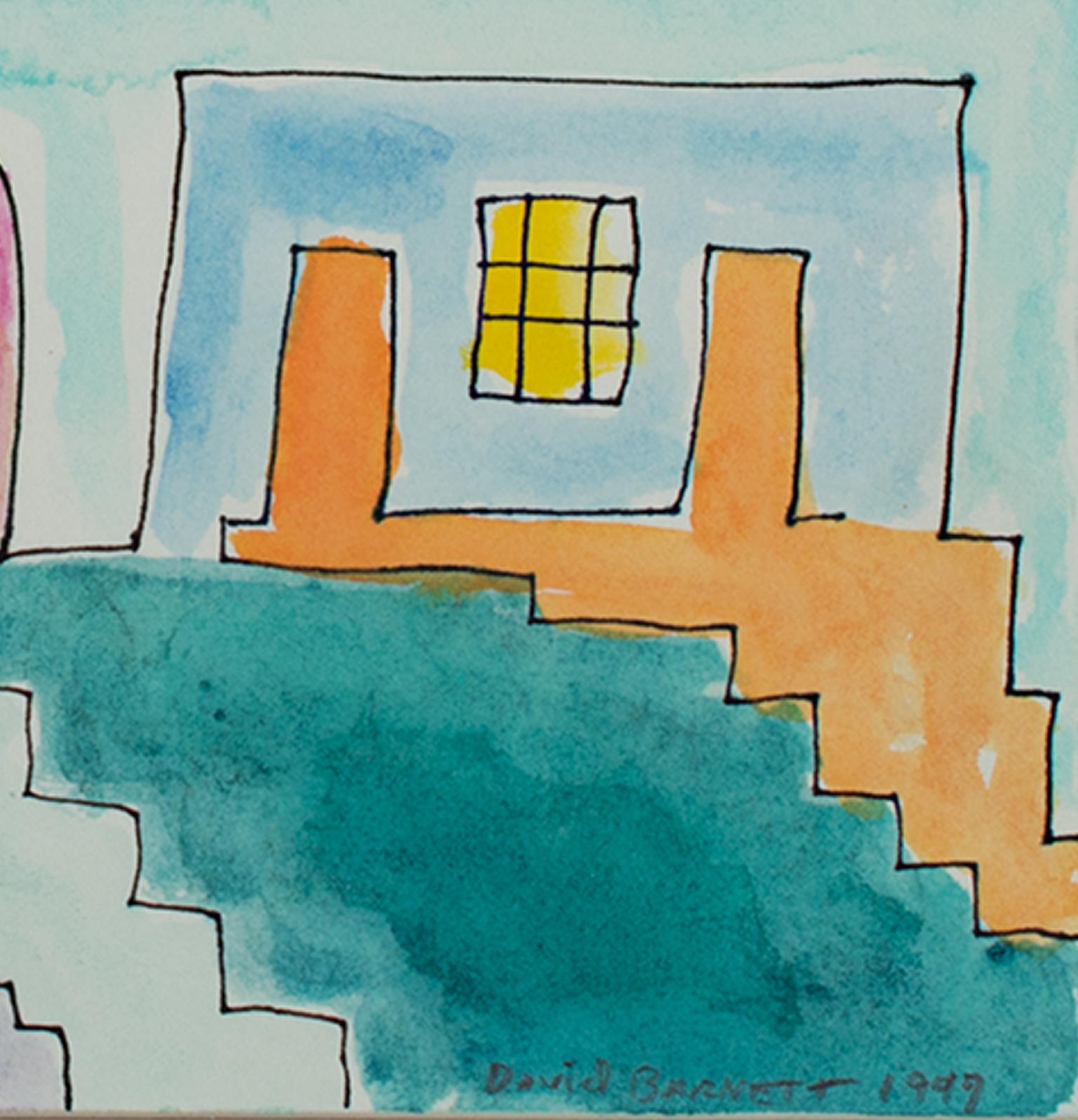 „Impressionen von Mexiko-Stadt: Drei Türen“, Original-Aquarell von David Barnett im Angebot 1