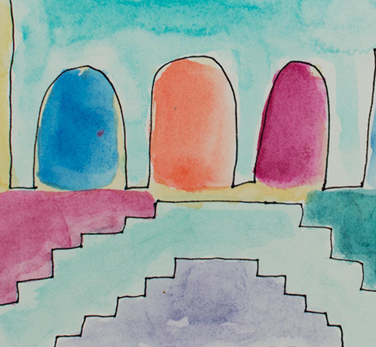 „Impressionen von Mexiko-Stadt: Drei Türen“, Original-Aquarell von David Barnett im Angebot 2