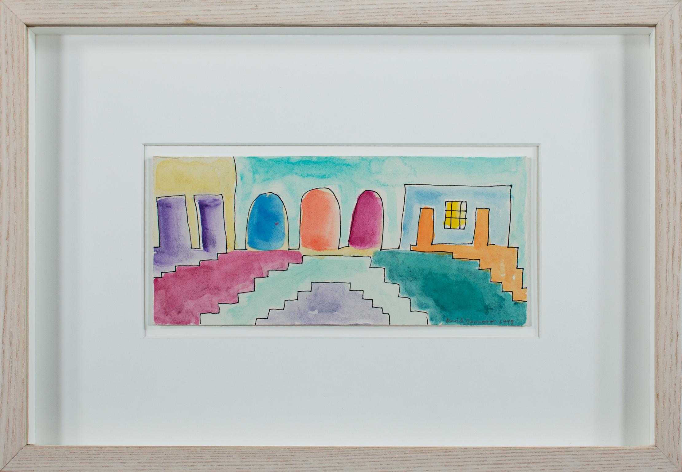 „Impressionen von Mexiko-Stadt: Drei Türen“, Original-Aquarell von David Barnett im Angebot 3