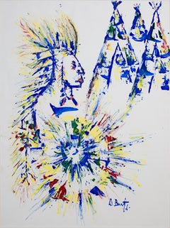 "Indian Pow-Wow," Original Tempera Painting signed by David Barnett
