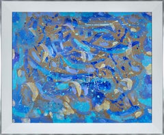 Rhapsody in Blue I, dipinto astratto ad acrilico, incorniciato, 2010 – 24x30 in
