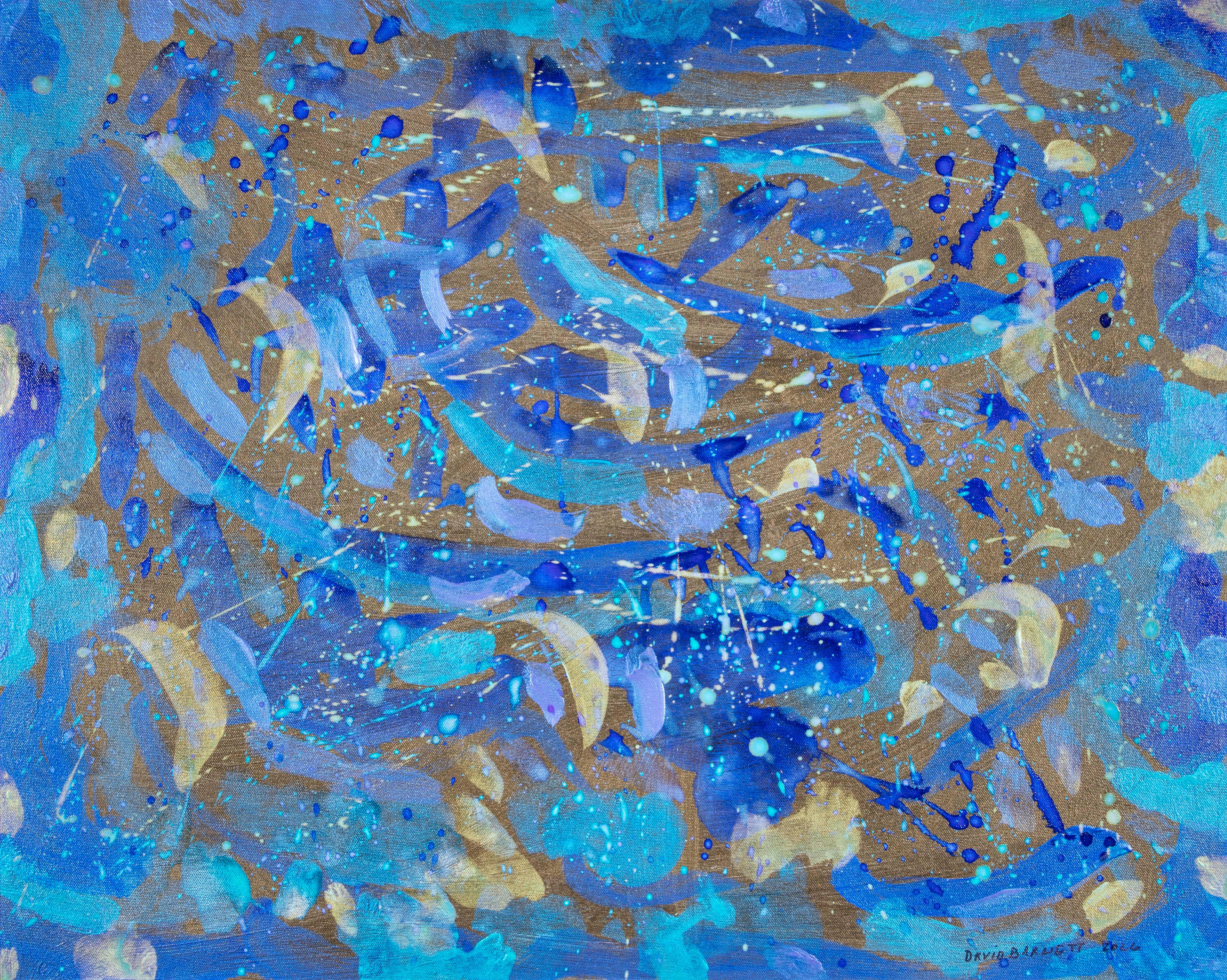 David Barnett Abstract Painting - Rhapsody in Blue I, Abstract Acrylic Painting, Framed, 2010- 24x30 in