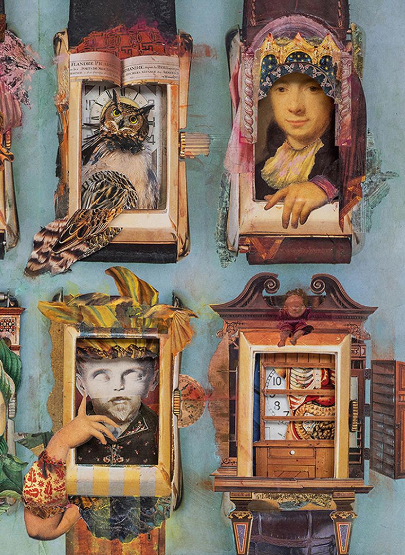 Surreal Collage: 'Watching' - Brown Figurative Painting by David Barnett