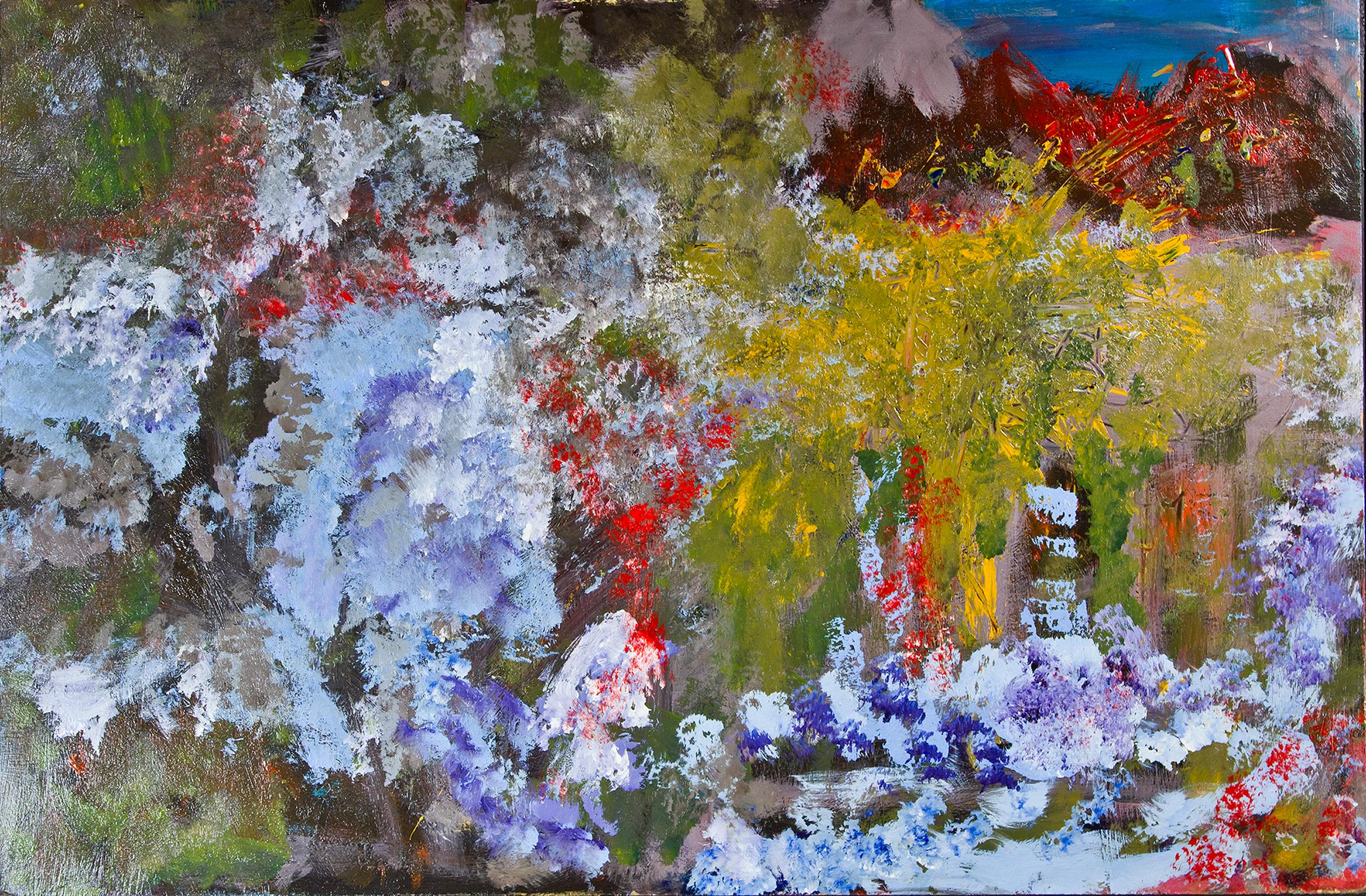 "Waterfall in the Forest", Paysage abstrait original signé par David Barnett