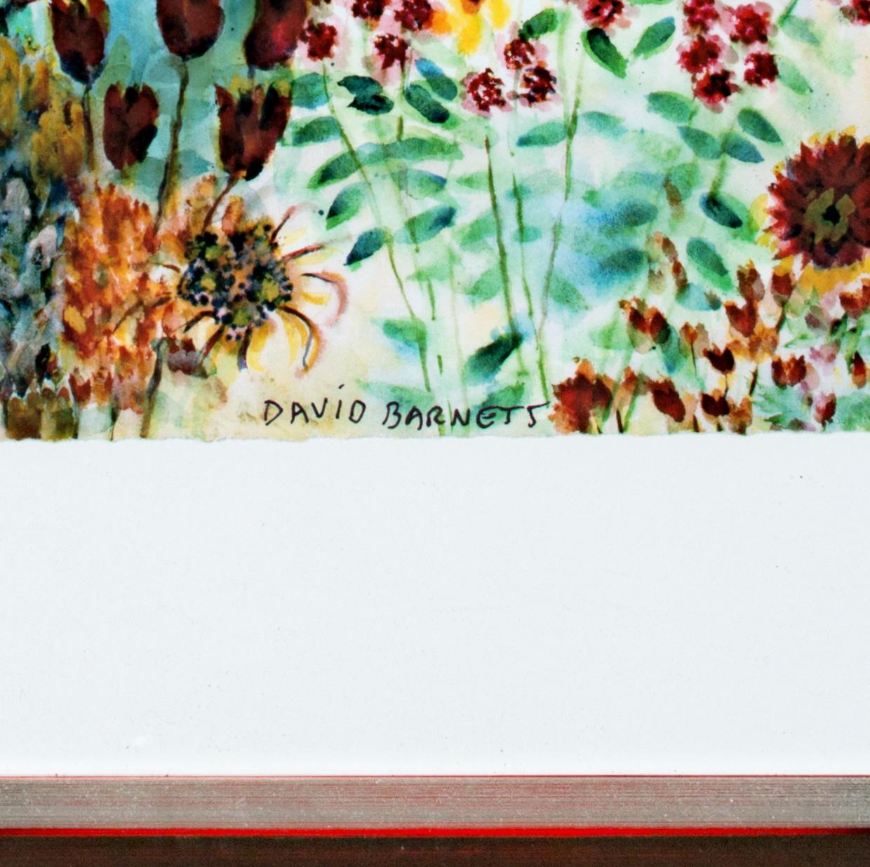 'Beaver Lake Flowers' signed giclée print on watercolor after 1996 original - Gray Still-Life Print by David Barnett