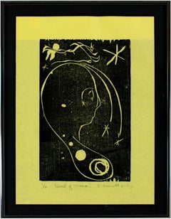 "Head of Woman, ed. 1/6" Woodcut on Yellow Paper signed by David Barnett
