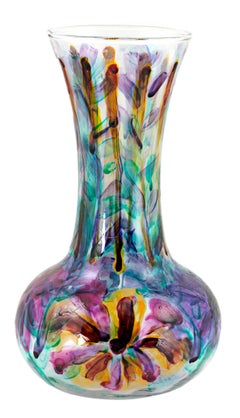 "Genie Vase (Purple Green & Yellow), " Hand Painted Glass signed by David Barnett