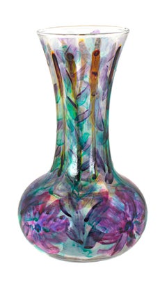 "Genie Vase (Purple Green & Yellow), " Hand Painted Glass signed by David Barnett