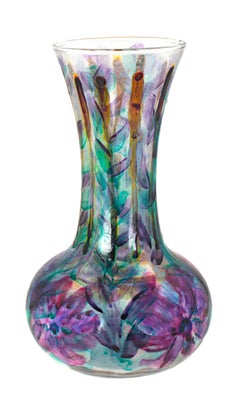 ""Genie-Vase (Purple Green & Yellow)," handbemaltes Glas, signiert von David Barnett