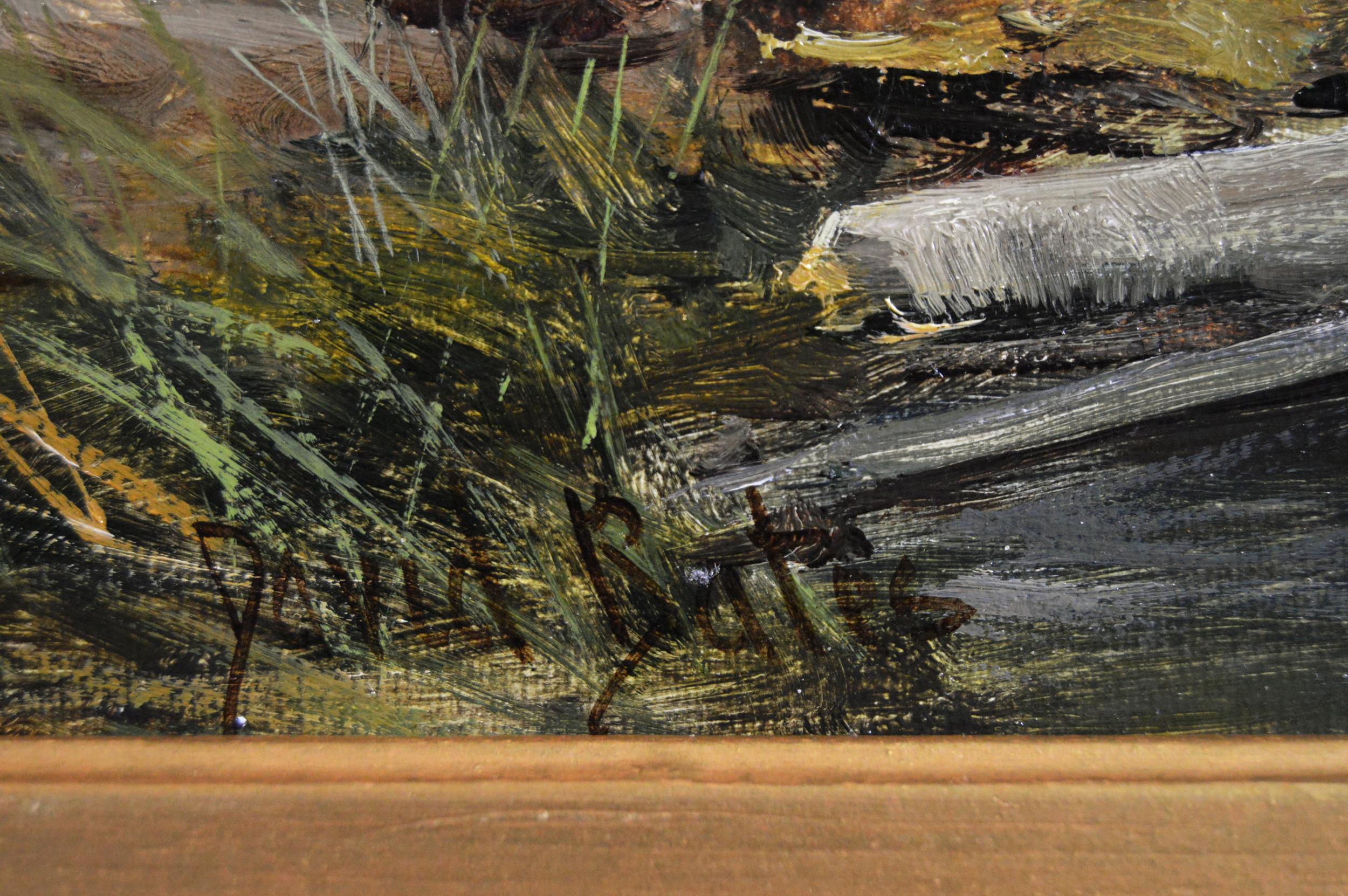 Peinture à l'huile de paysage fluvial nord-africain du 19e siècle représentant un homme utilisant un Shadoof en vente 2
