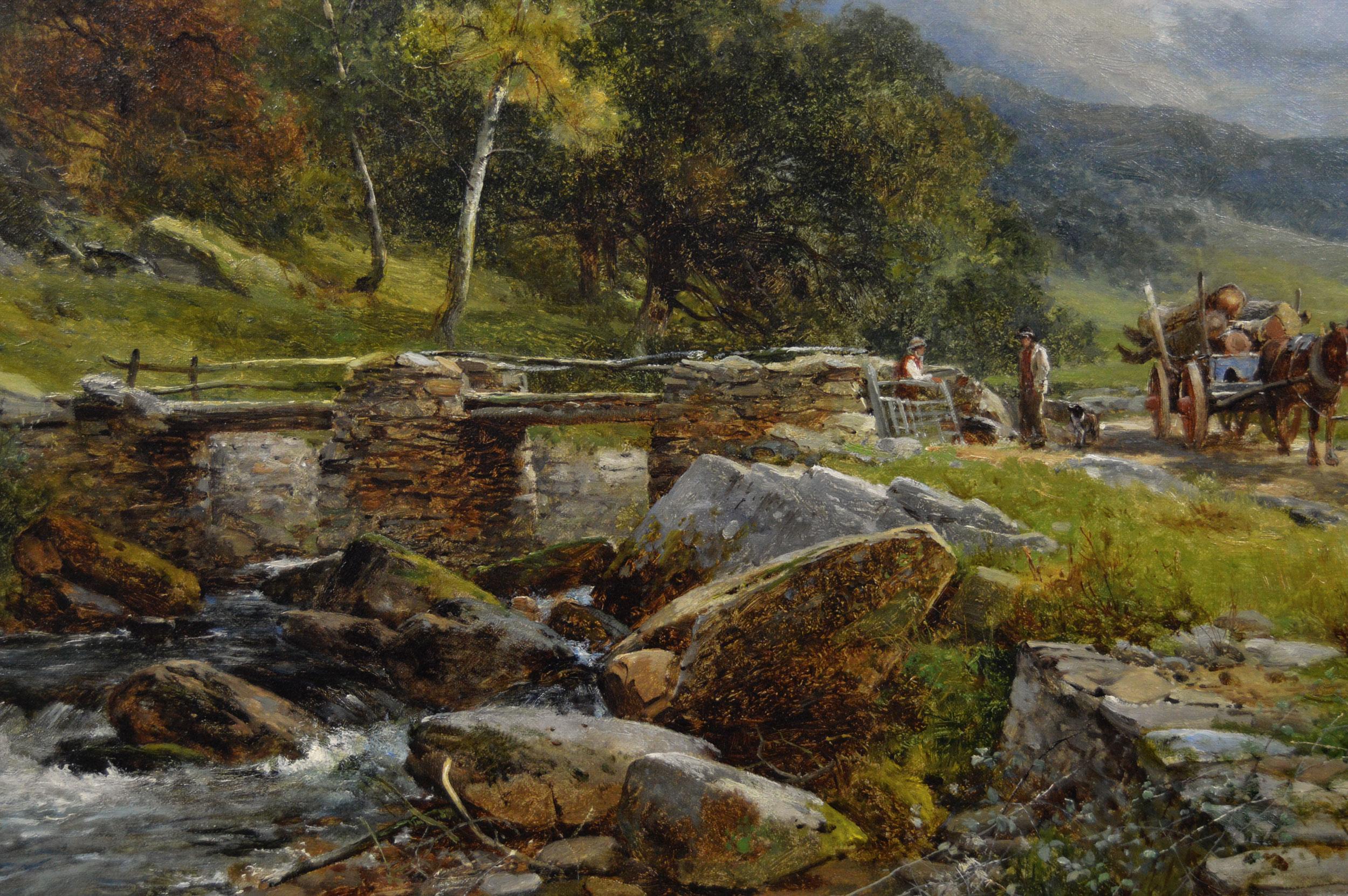 19th Century Welsh landscape oil painting of figures by the River Glaslyn  For Sale 1