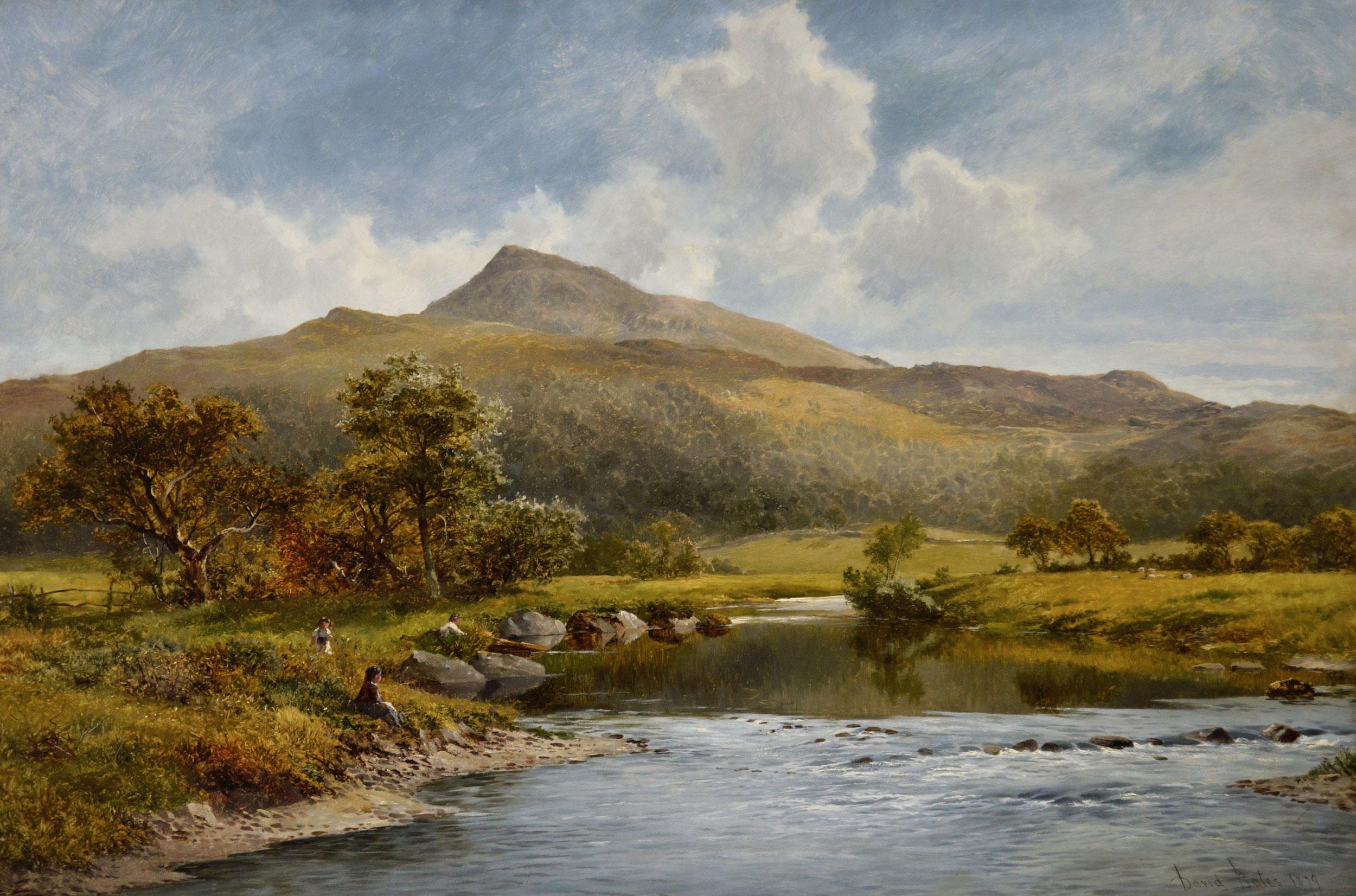 19th Century Welsh river landscape oil painting of Moel Siabod, Snowdonia - Painting by David Bates b.1840