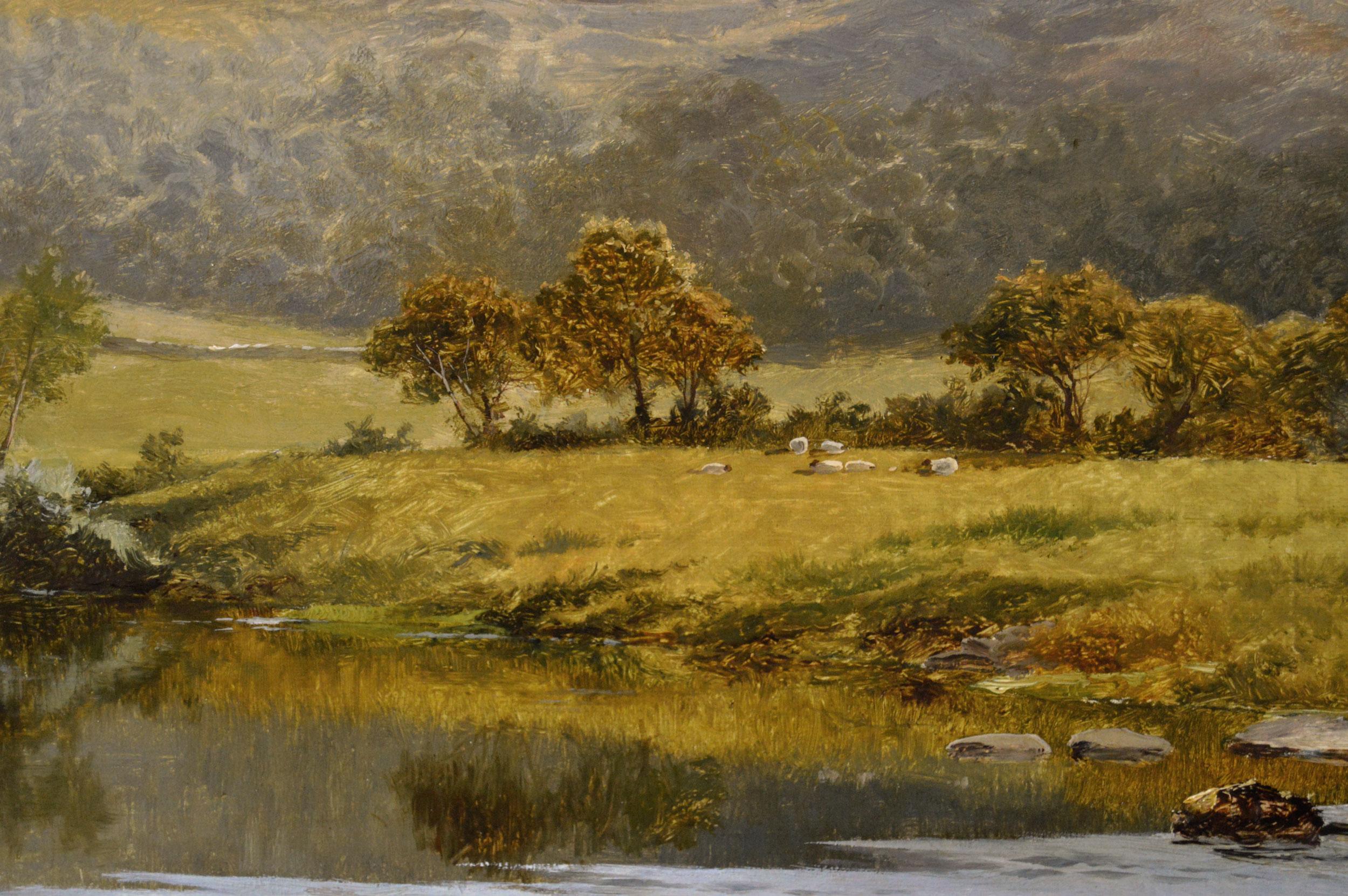 19th Century Welsh river landscape oil painting of Moel Siabod, Snowdonia - Victorian Painting by David Bates b.1840