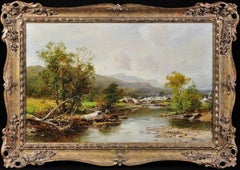 Un village du Mid-Wales. Peinture originale de paysage. Apprentissage de Royal Worcester.