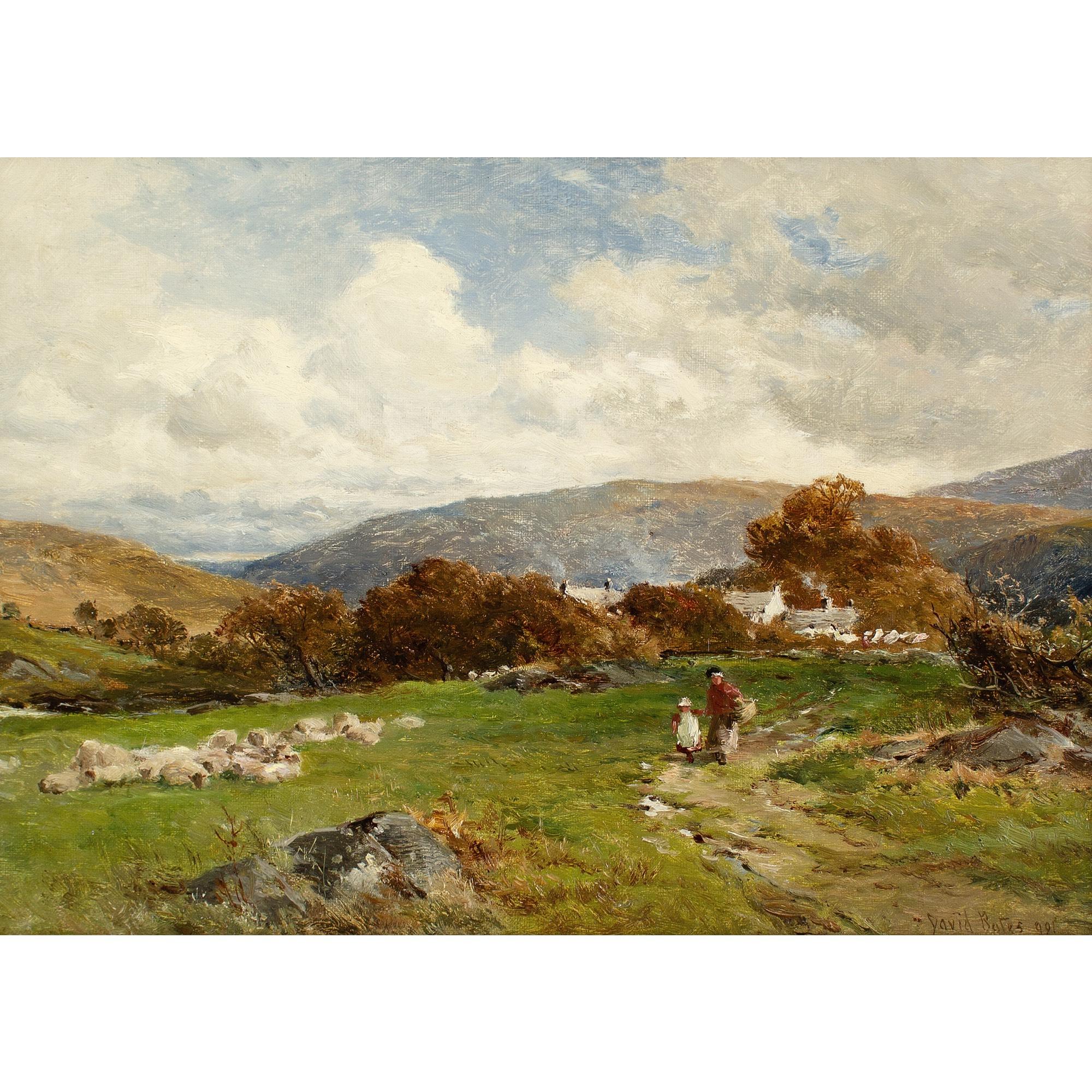 David Bates, Behind The Village, Capel Curig - Painting by David Bates b.1840