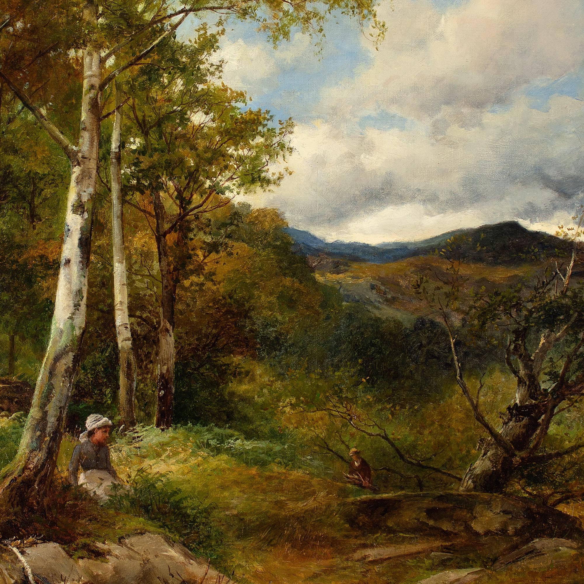 David Bates, Forest View With Distant Peaks, North Wales, Antique Oil Painting  2