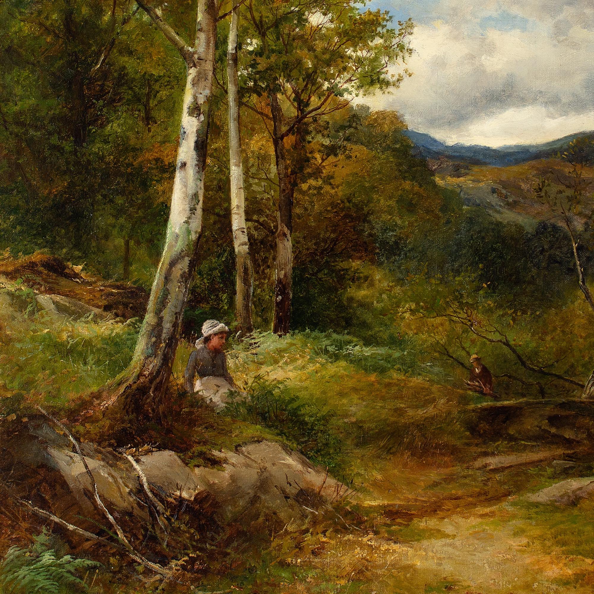 David Bates, Forest View With Distant Peaks, North Wales, Antique Oil Painting  For Sale 3