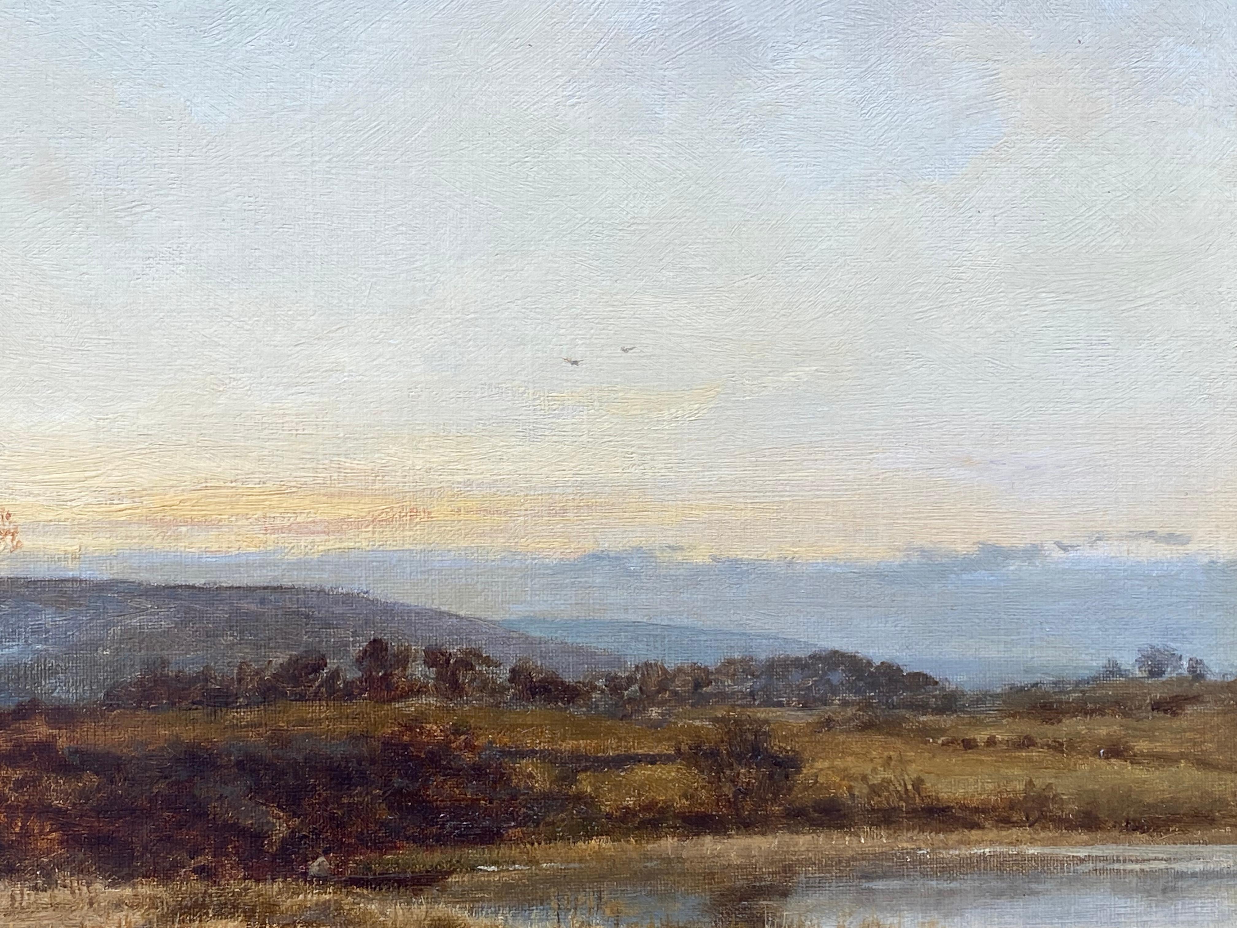“Lake View” - Gray Landscape Painting by David Bates b.1840