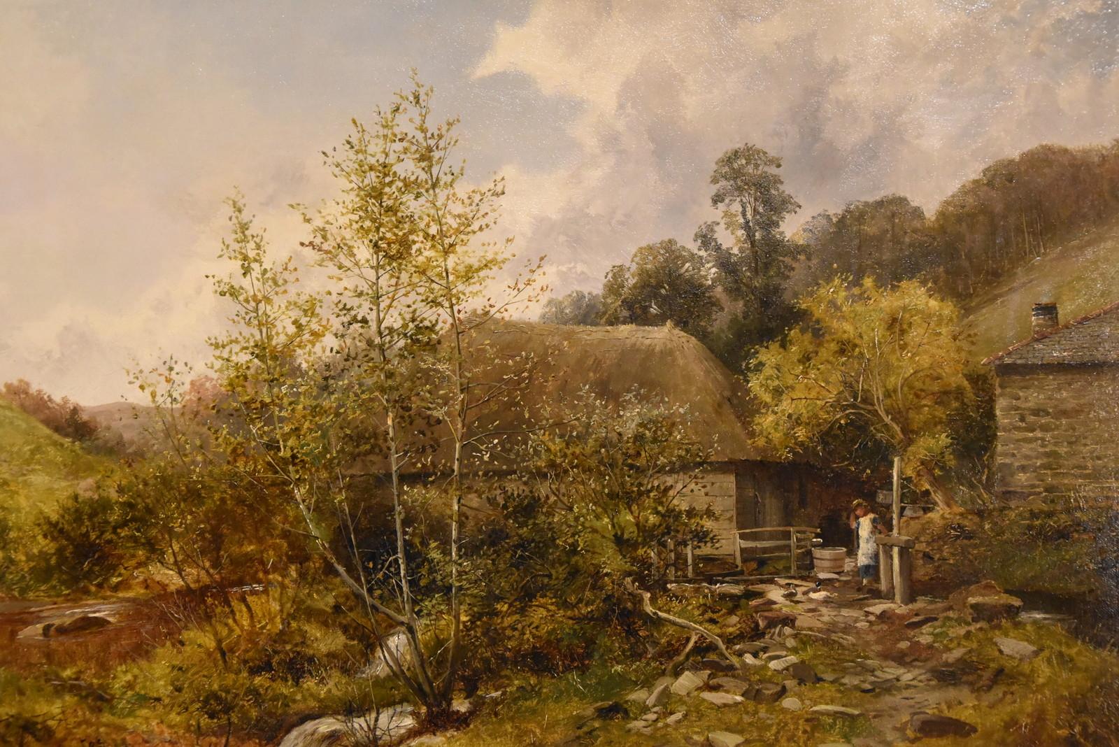 David Bates b.1840 Landscape Painting - Oil Painting  by David Bates "Mill on the Inny, Cornwall" Rural Victorian