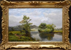 Sur la rivière Severn - peinture à l'huile de paysage victorien du 19ème siècle