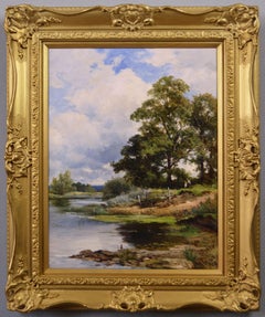 Antique River landscape oil painting of the Avon below Stratford 