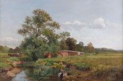 Victorian Oil Painting: A Conversation by the Bridge, Circa 1890s