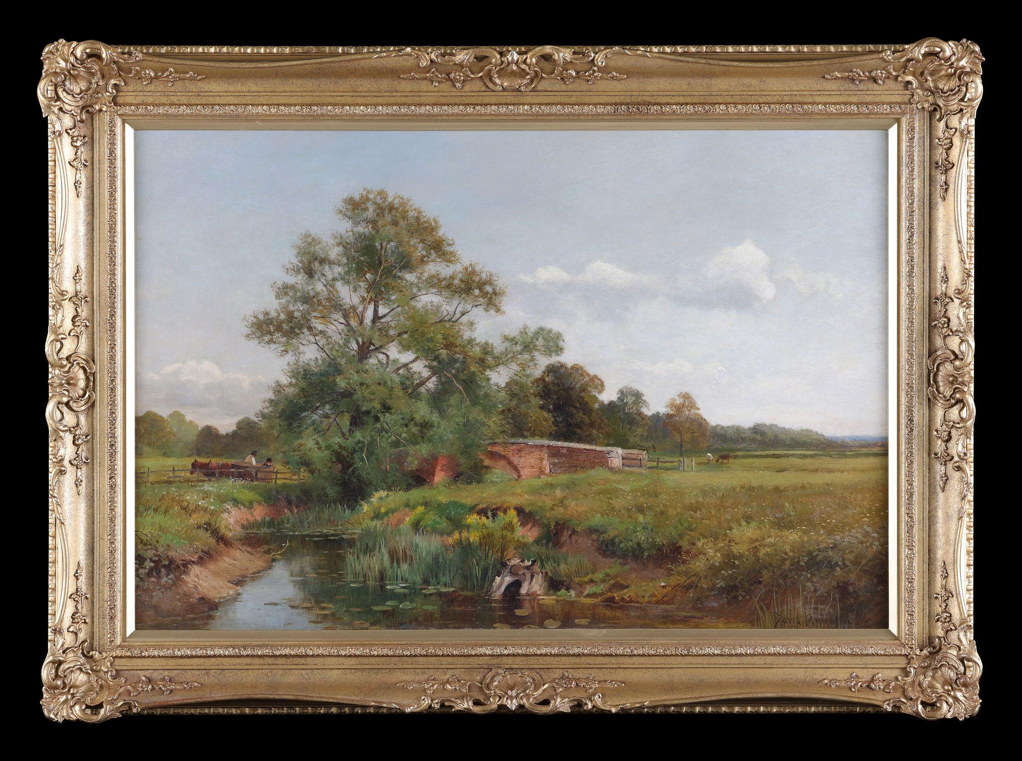 David Bates Landscape Painting – Eine Unterhaltung an der Brücke