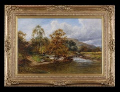 Antique 19th Century Painting of A Figure by a River by David Bates