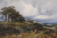 Antique Oil Painting: 'A Windy Day' by David Bates