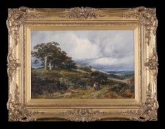 Antique Oil Painting: 'A Windy Day' by David Bates
