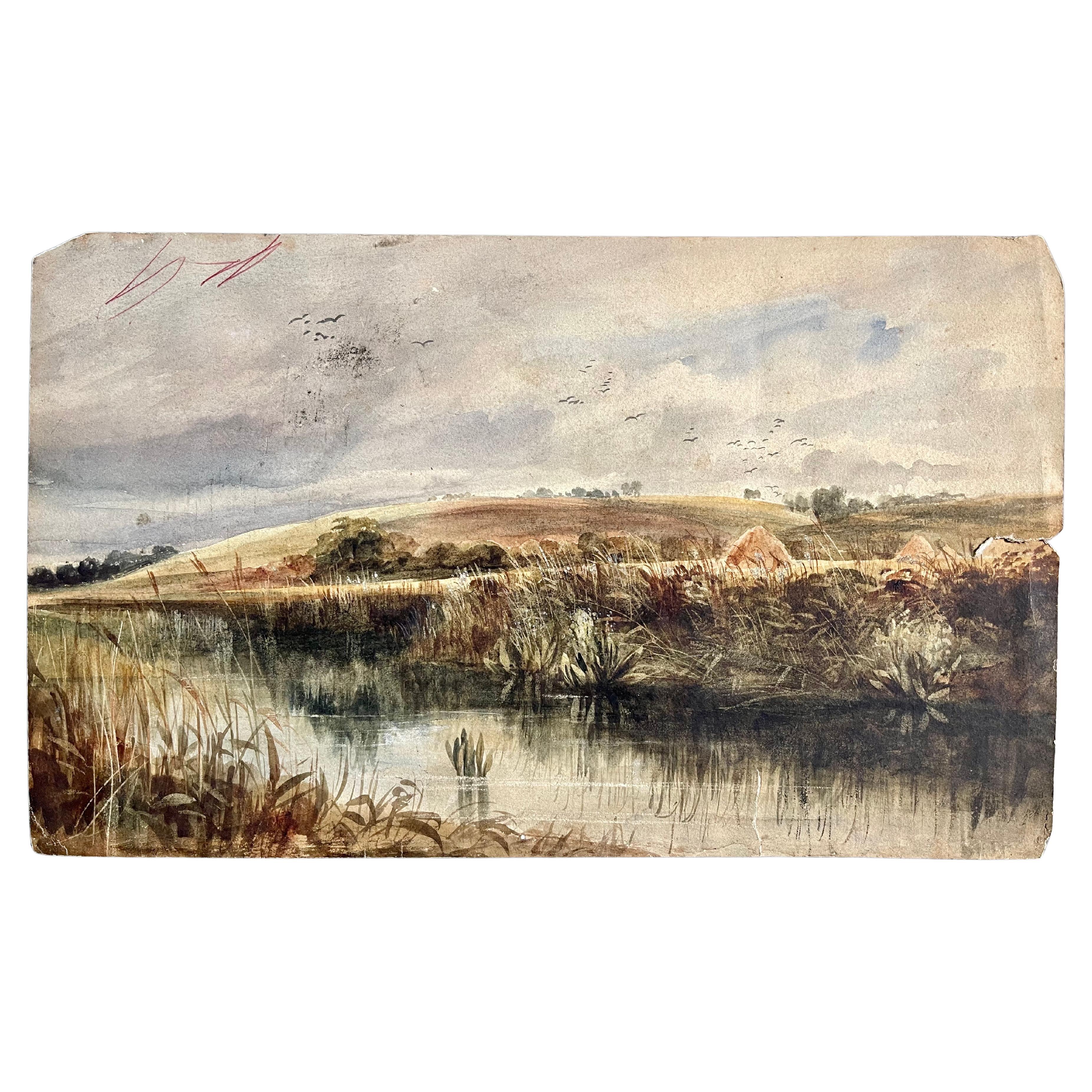 David Bates Watercolour Landscape 19th Century Double-Face