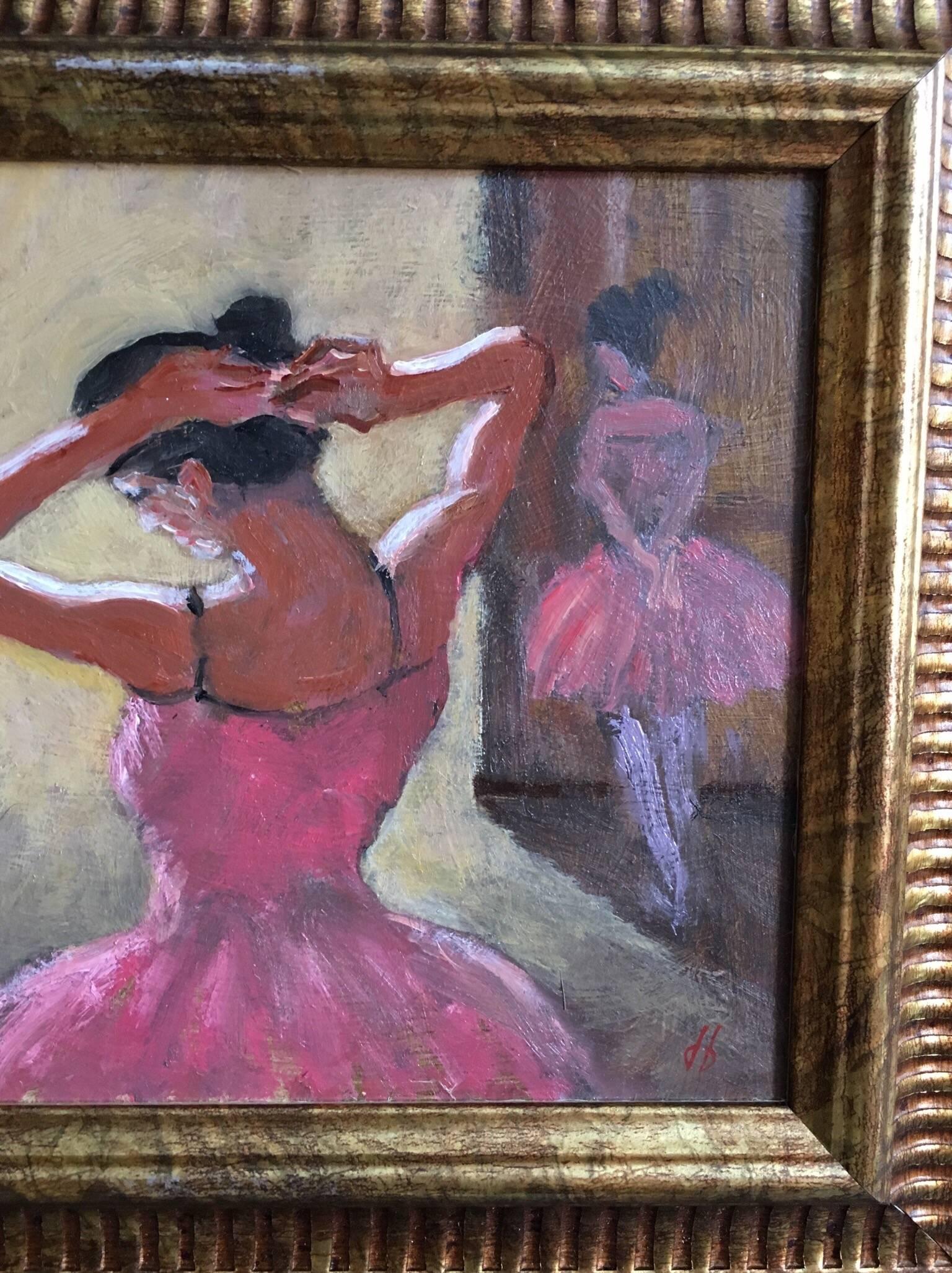 Ballet School Impressionist Oil Painting, Signed - Black Portrait Painting by David Baxter