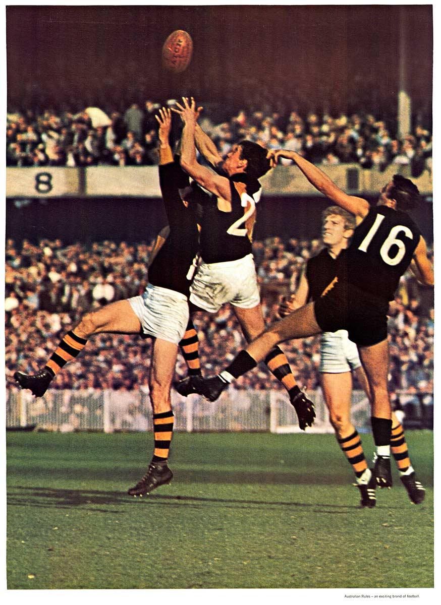 Poster sportivo d'epoca originale dell'Australia, Australian Rules - VFL (AFL) - Print di David Beal