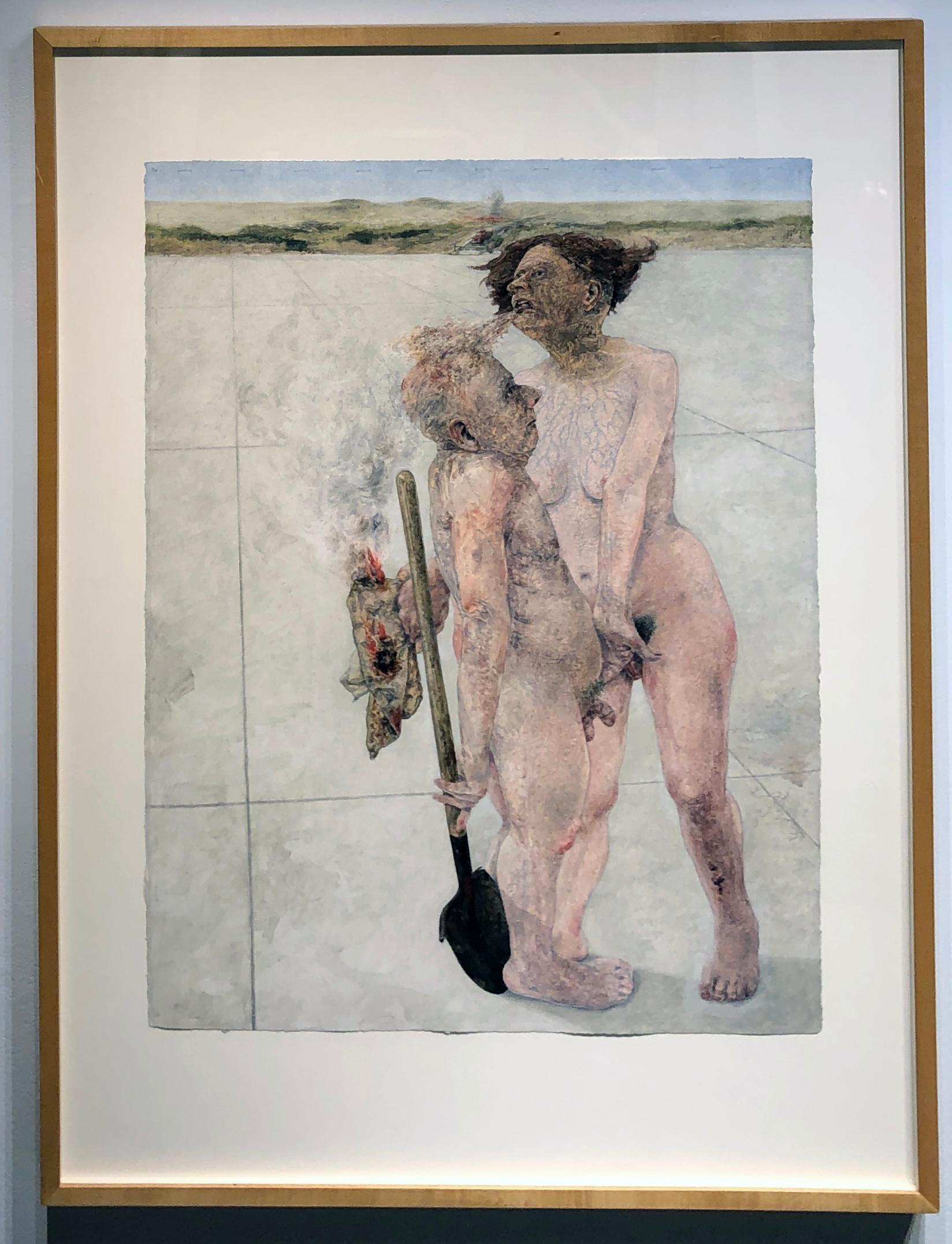 Gula, Serie Los Siete Pecados Capitales, Figuras desnudas, Óleo sobre papel de acuarela - Painting de David Becker