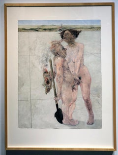 Gluttony, The Seven Deadly Sins Series, Nude Figures, Oil on Watercolor Paper